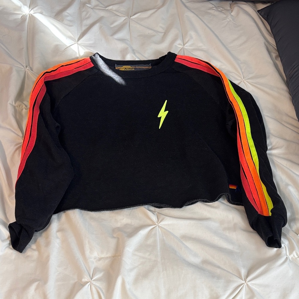 Aviator Nation Bolt Embrodiery Cropped Classic 4 Stripe - Black/Neon - Picture 2 of 5